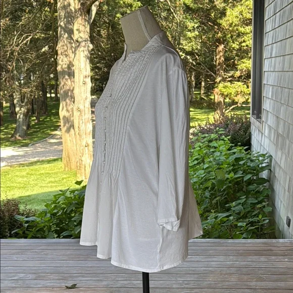 Coldwater Creek White Pleated Blouse with Mandarin Collar - Picture 5 of 8